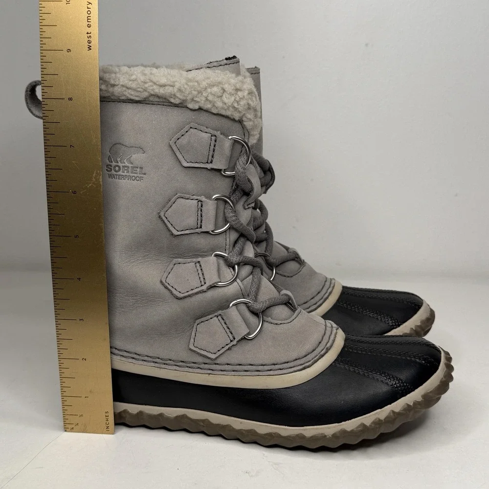Sorel Joan of Arctic Snow Boots Womens 7 Quarry Grey Waterproof Suede Lace Up